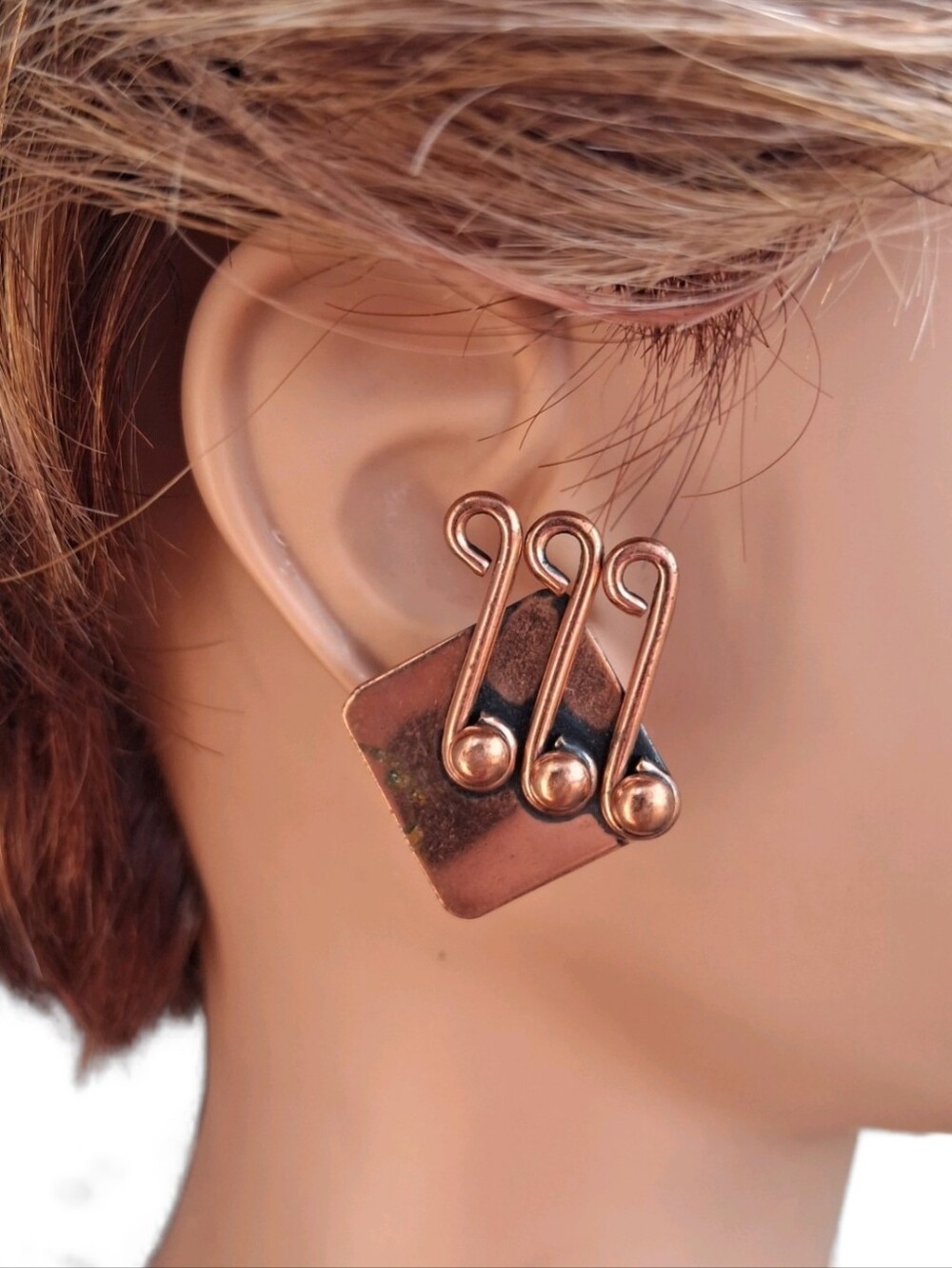 Vintage Signed Renoir Copper Music Note Geometric Clip On Earrings MCM